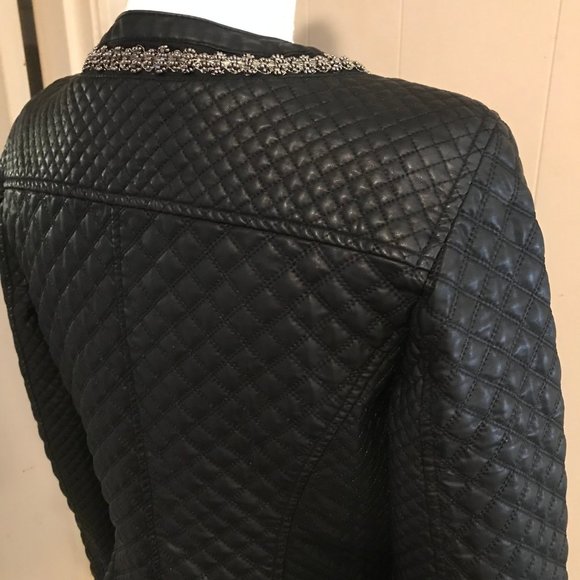 Zara Quilted Faux Leather Beaded Jacket - Picture 3 of 5